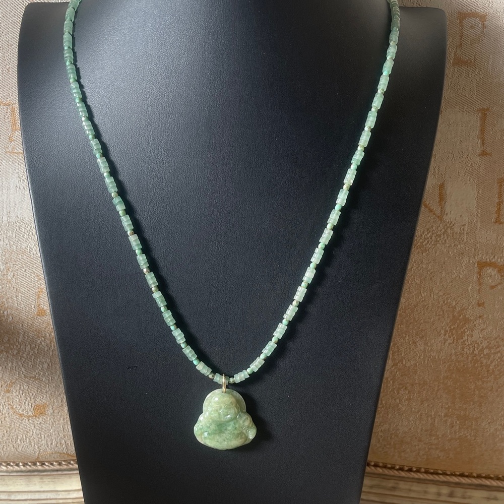 Serene Green Buddha Jade Pendant Necklace